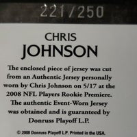 Load image into Gallery viewer, 2008 Leaf Rookies & Stars Chris Johnson Freshman Orientation Patch SP /250 RC Tennessee Titans SHIPPING INCLUDED