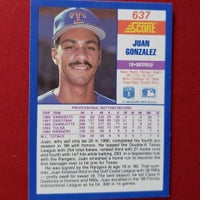 Load image into Gallery viewer, 1990 score Juan Gonzalez RC #637 Texas Rangers HOF SHIPPING IS INCLUDED
